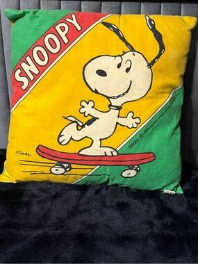 Vintage Snoopy Skateboard Throw Pillow Peanuts Charlie Brown Cushion